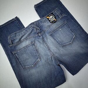 VTG Rugby Polo Ralph Lauren Straight Distressed Jean Mens 32X27 Skull‎ USA RARE